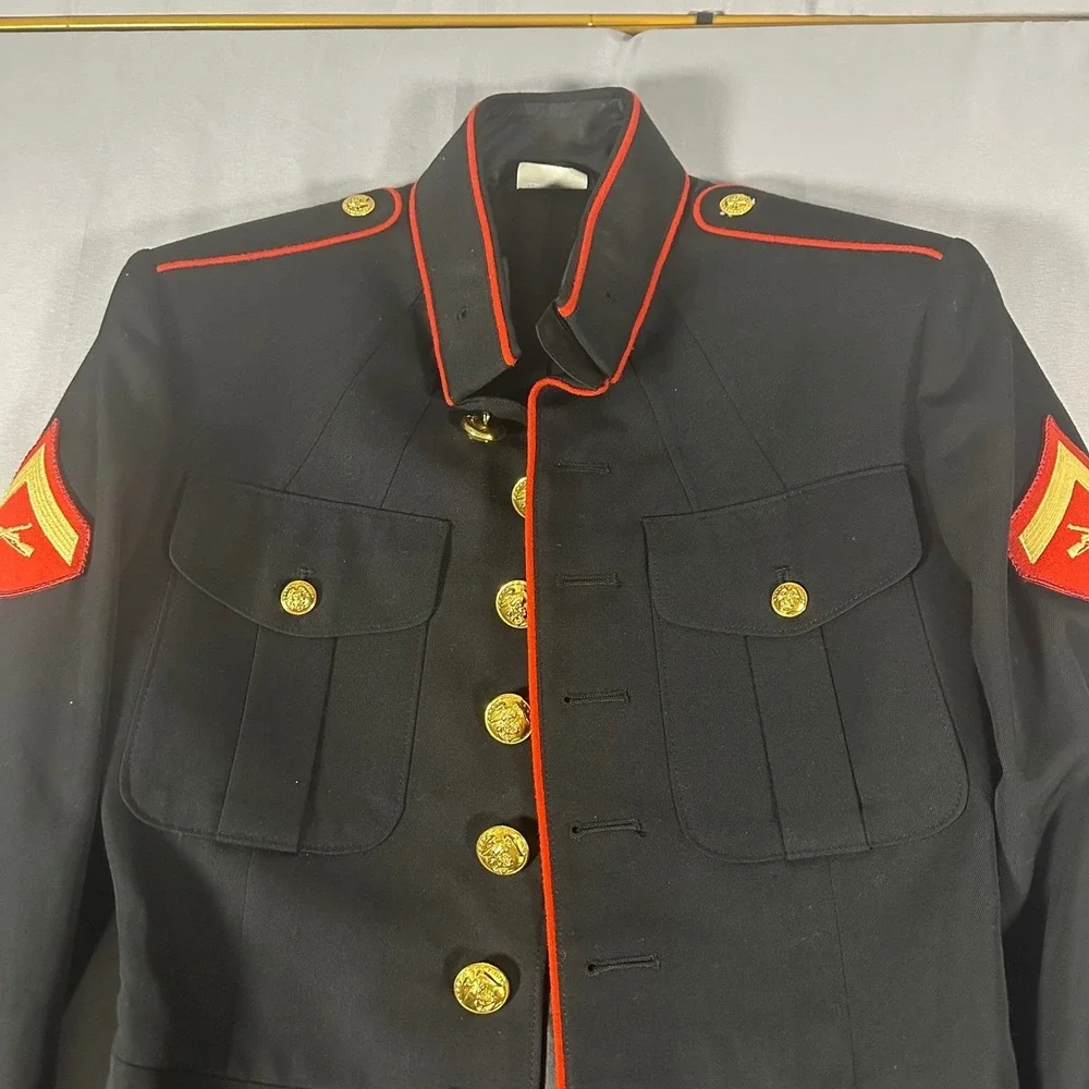 Crown‎ Clothing USMC Dress Blues Jacket Mens 38L Blue Excellent Poly Wool Coat